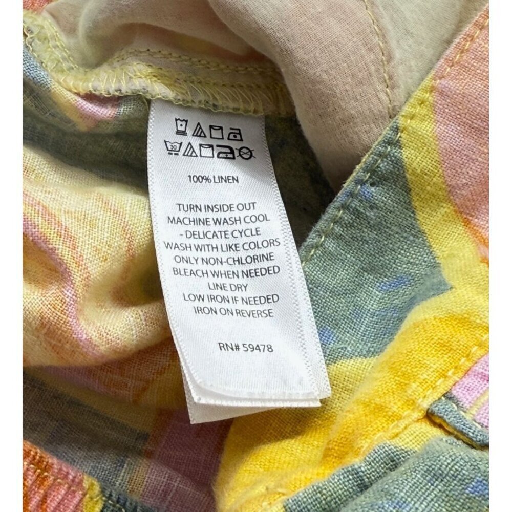 Women's Wide-Leg Printed Linen Pants - Pink & Yellow Leaf Print - Picture 7 of 8